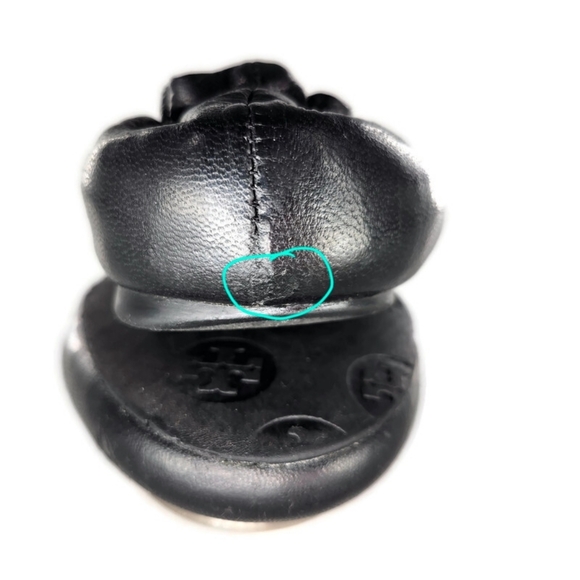 Tory Burch Reva Black Leather Silver-Tone Double-T Medallion Classic Ballet Flat - Picture 11 of 11